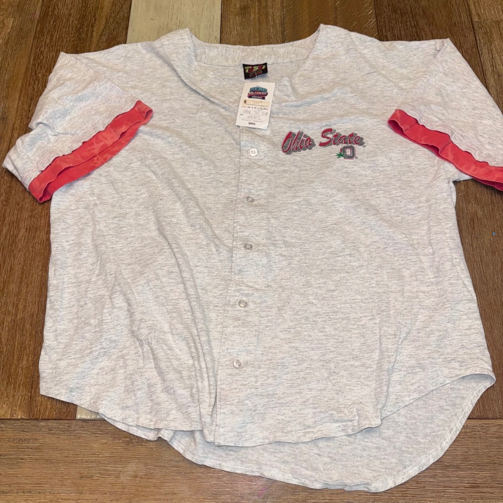 TSI Baseball Jersey Mens XL Gray Excellent Ohio State Buckeyes Button Up 90s